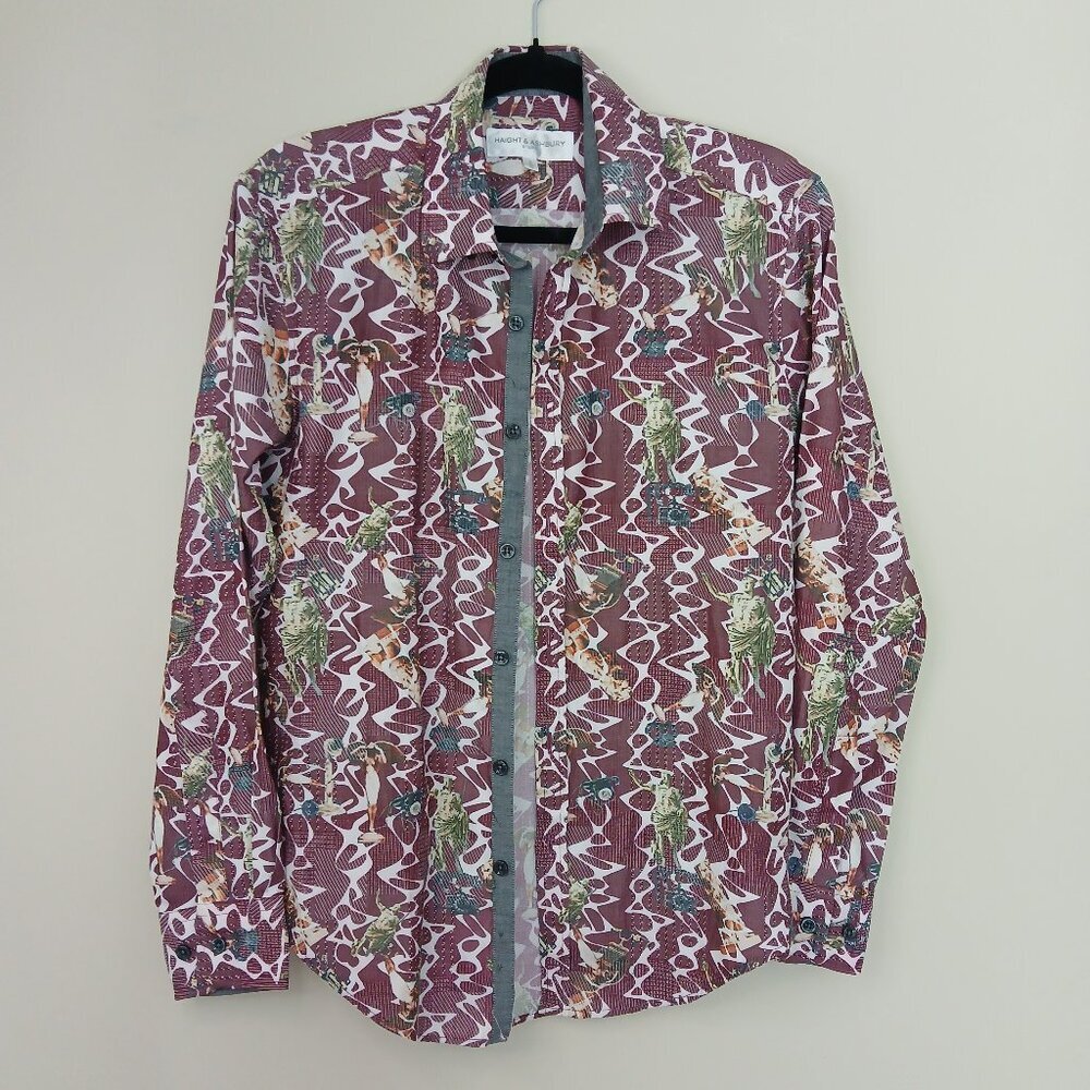 Men's Haight & Ashbury Modern Multicolour Print Dress Shirt Size Small
